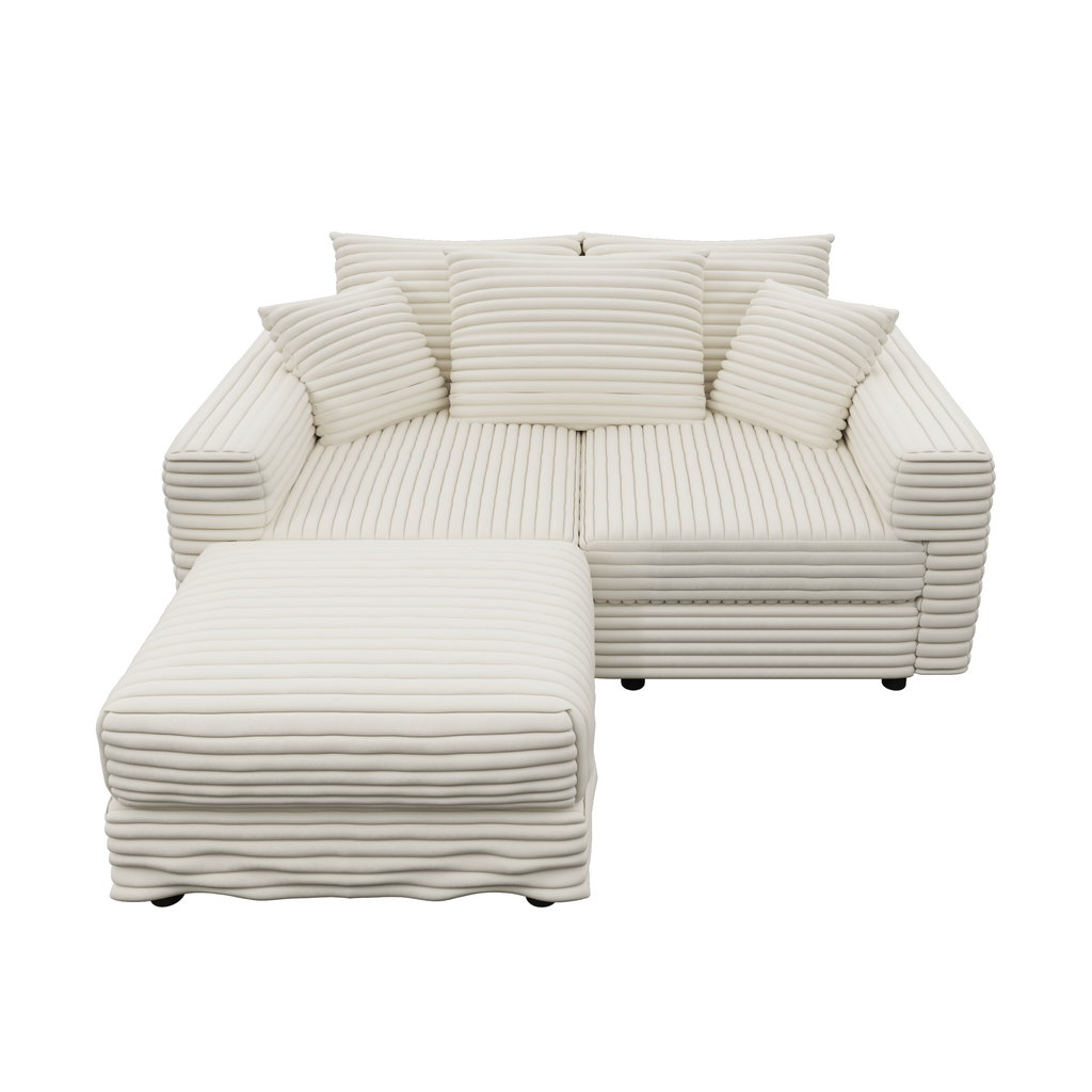 82.7 ' Plush Corduroy 3-Seat Sofa, Modern Comfy Upholstered Sofa Cloud Couch, Deep Seat Couches with Soft Pillows and 2 Ottomans, Convertible Sofa Lounge Chair, for Living Room,Apartment,Office,Beige