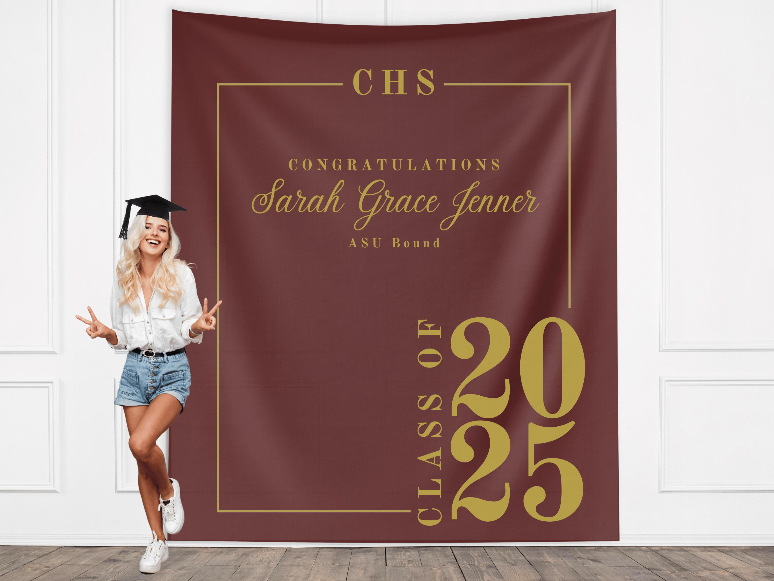 Classic Class of 2025 Custom Graduation Party Banner Backdrop