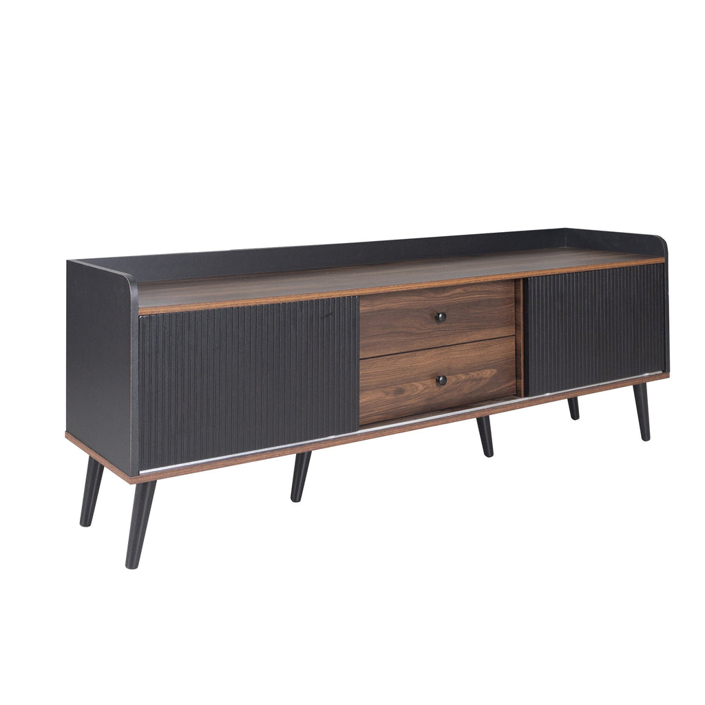 63'' Mid Century TV Stand with 2 Cabinets&  Open Compartments, Entertainment Center for TVs up to 70'', Television Console for Living Room, Bedroom, Home Theatre