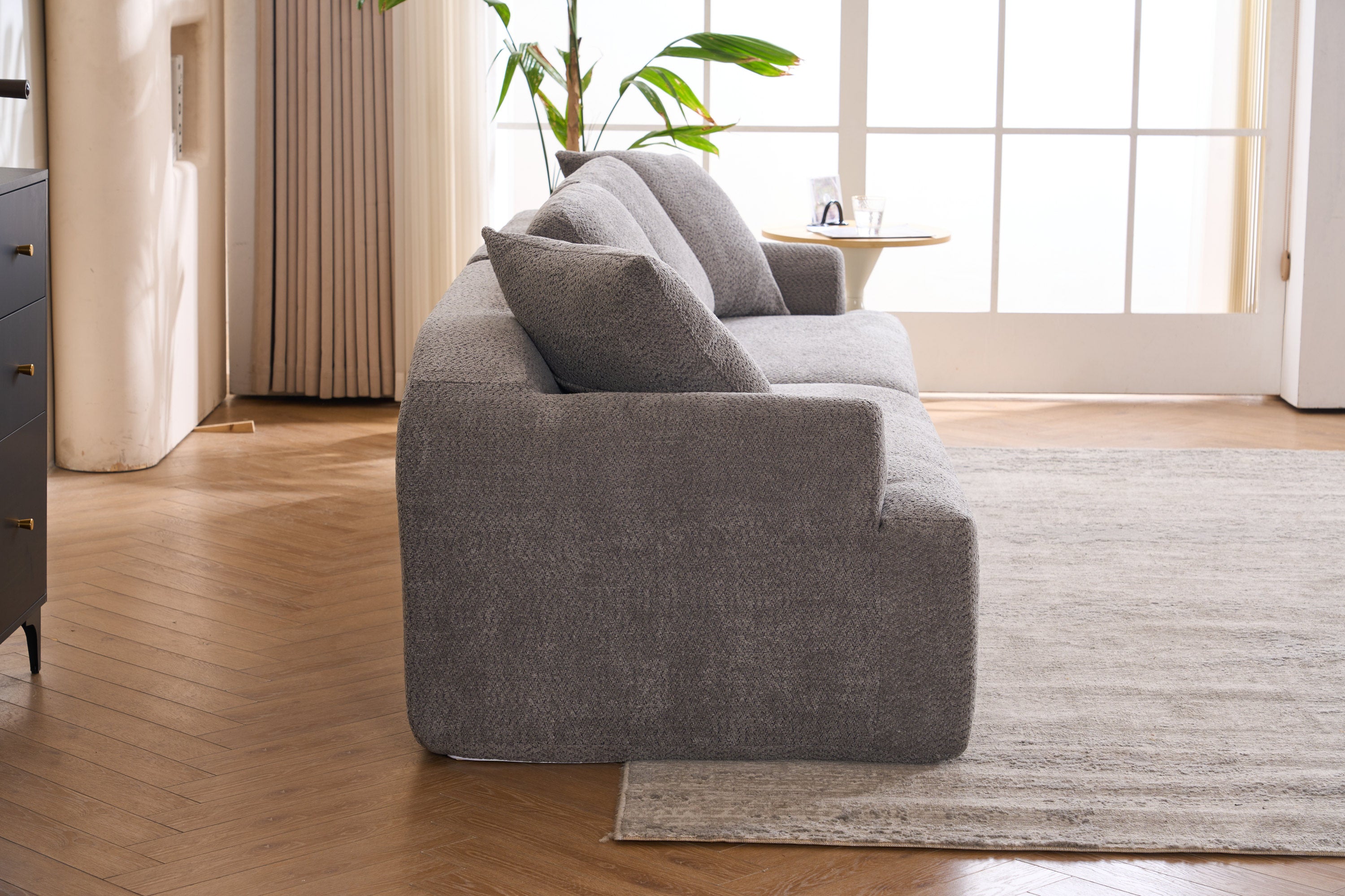 LY-024GY COMPRESSION SOFA: 4-seater combined sofa, Crochet Yarn Fabric, full sponge compression sofa,combined sofa with 4 pillows for home living/ Home Furniture/ Apartment/Office/House
