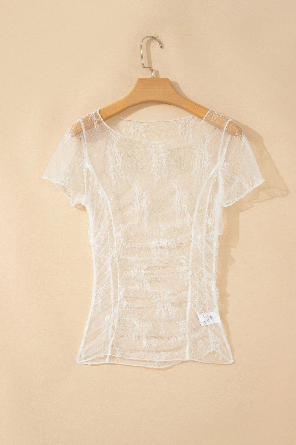 Floral Sheer Lace Mesh Exposed Seam Ruched Top