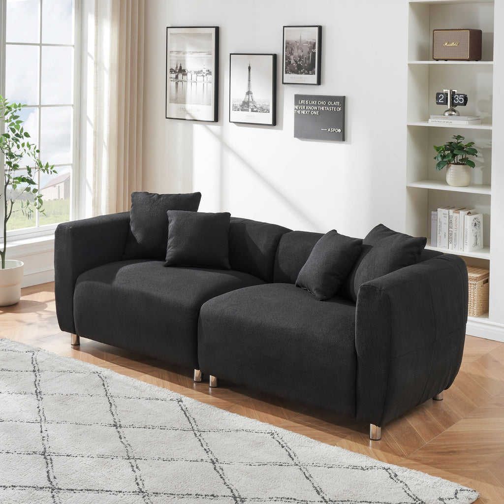 89 inch Sofa for Living Room, Fashion Sofa with Metal Legs, 3 Seater Sofa, Solid Wood Frame Couch with 4Pillows, for Apartment Office Living Room - Black
