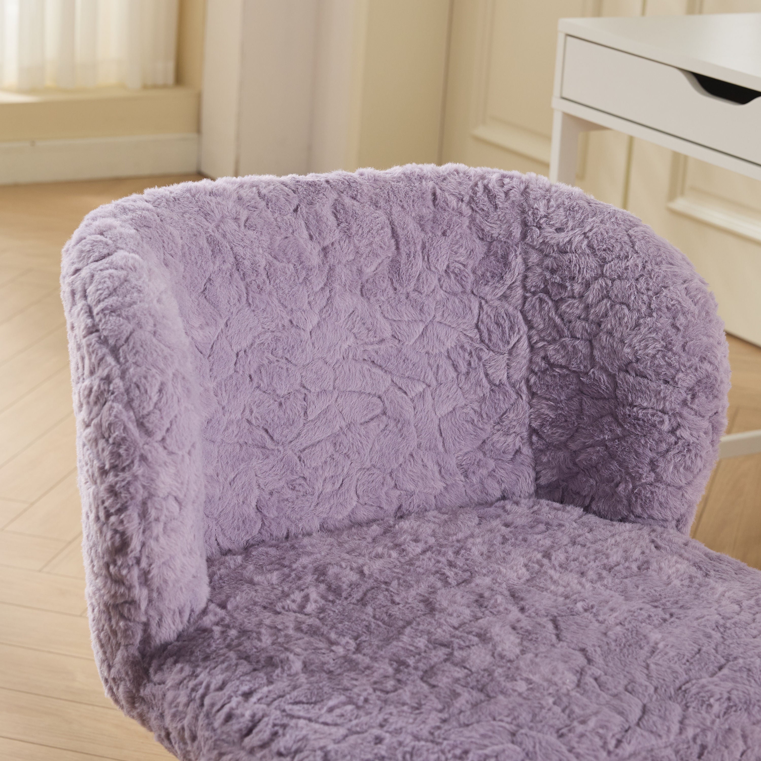 A&A Furniture Office Chair,Artificial rabbit hair Home Office Chair with Metal Base,Adjustable Desk Chair Swivel Office Chair,Vanity Chair(Violet)