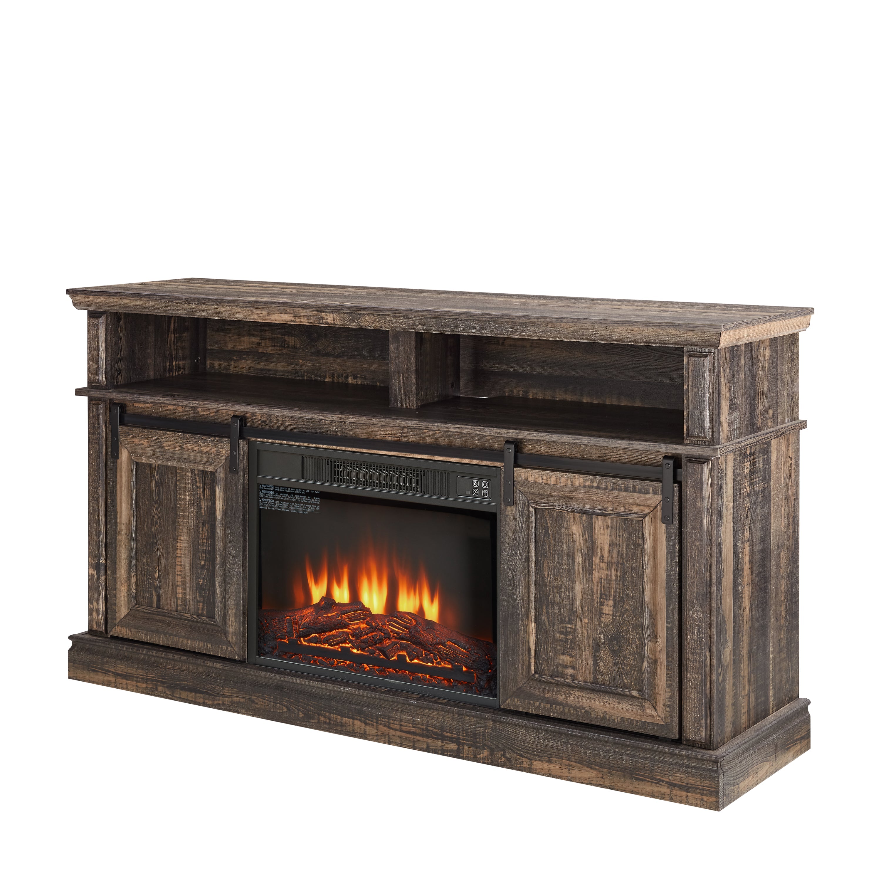 Modern Entertainment Console TV Stand with 23' Fireplace Insert, Multipurpose Sliding Door TV Cabinet Large Storage Space, 58.11'W*15.79'D*32.36'H Antique brown