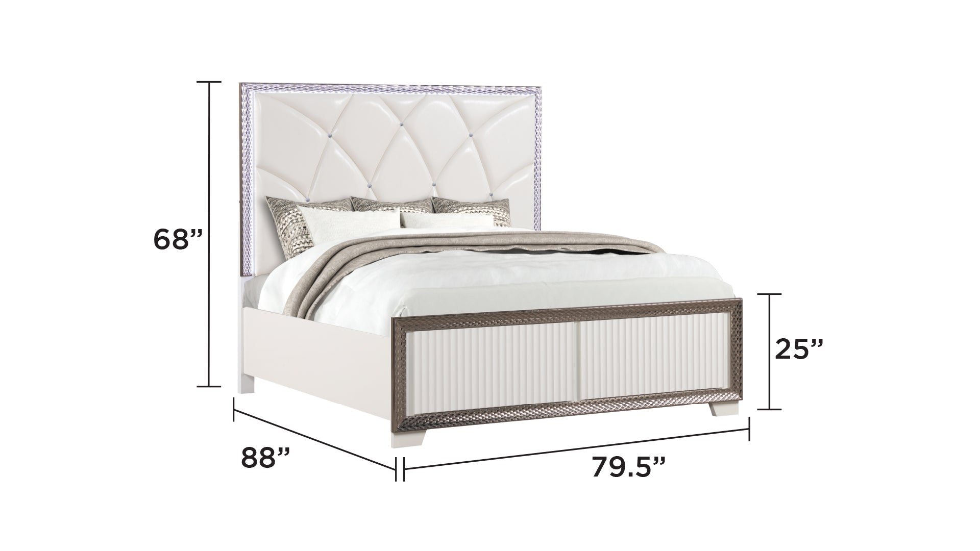 Fabio Contemporary Style King 5PC Bedroom set Made with Diamond-Shaped Side Accents, LED Lighting and Wood in White Finish(NJ INVENTORY)