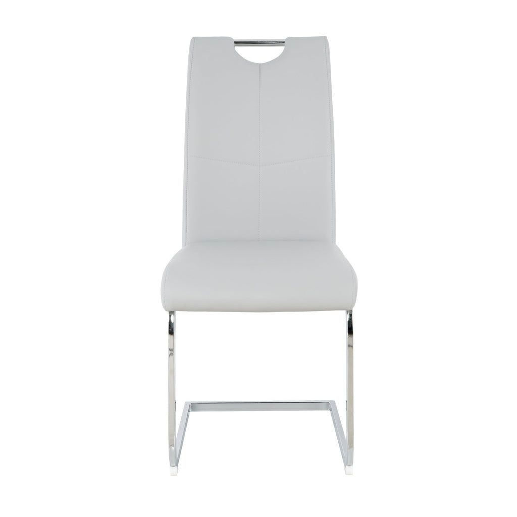 Modern style glass dining table, elegant transparent design, sturdy stainless steel base, Light gray dining chairs set, electroplated chair legs, suitable for dining room and kitchen (set of 7)