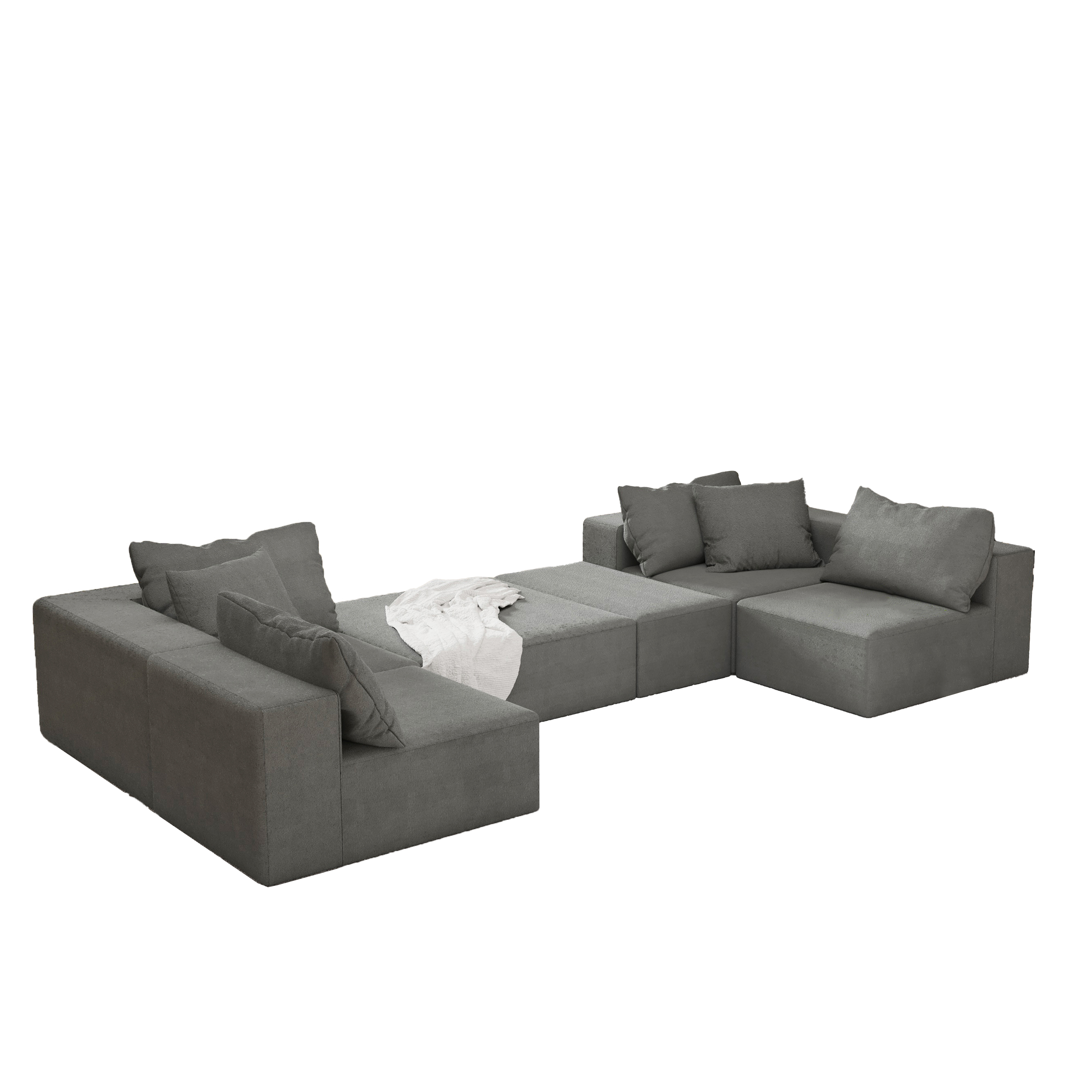Modern Upholstered Sectional Sofa Couch Set,Modular 132' L Shaped Sectional Living Room Sofa Set With 6 Pillows,Free Combination Sofa Couch for Living Room,Bedroom