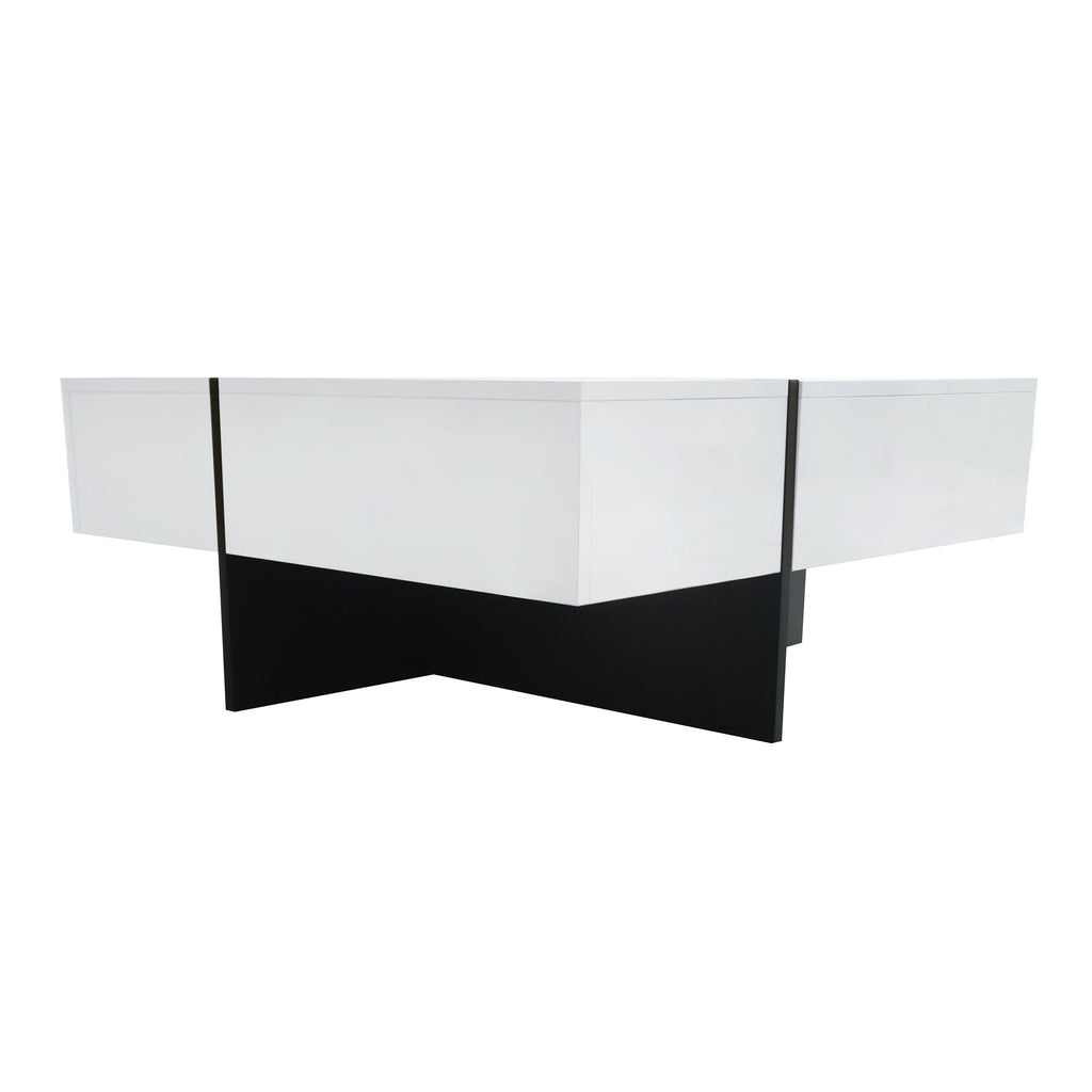 ON-TREND Unique Design Coffee Table with 4 Hidden Storage Compartments, Square Cocktail Table with Extendable Sliding Tabletop, UV High-gloss Design Center Table for Living Room, 31.5'x 31.5'