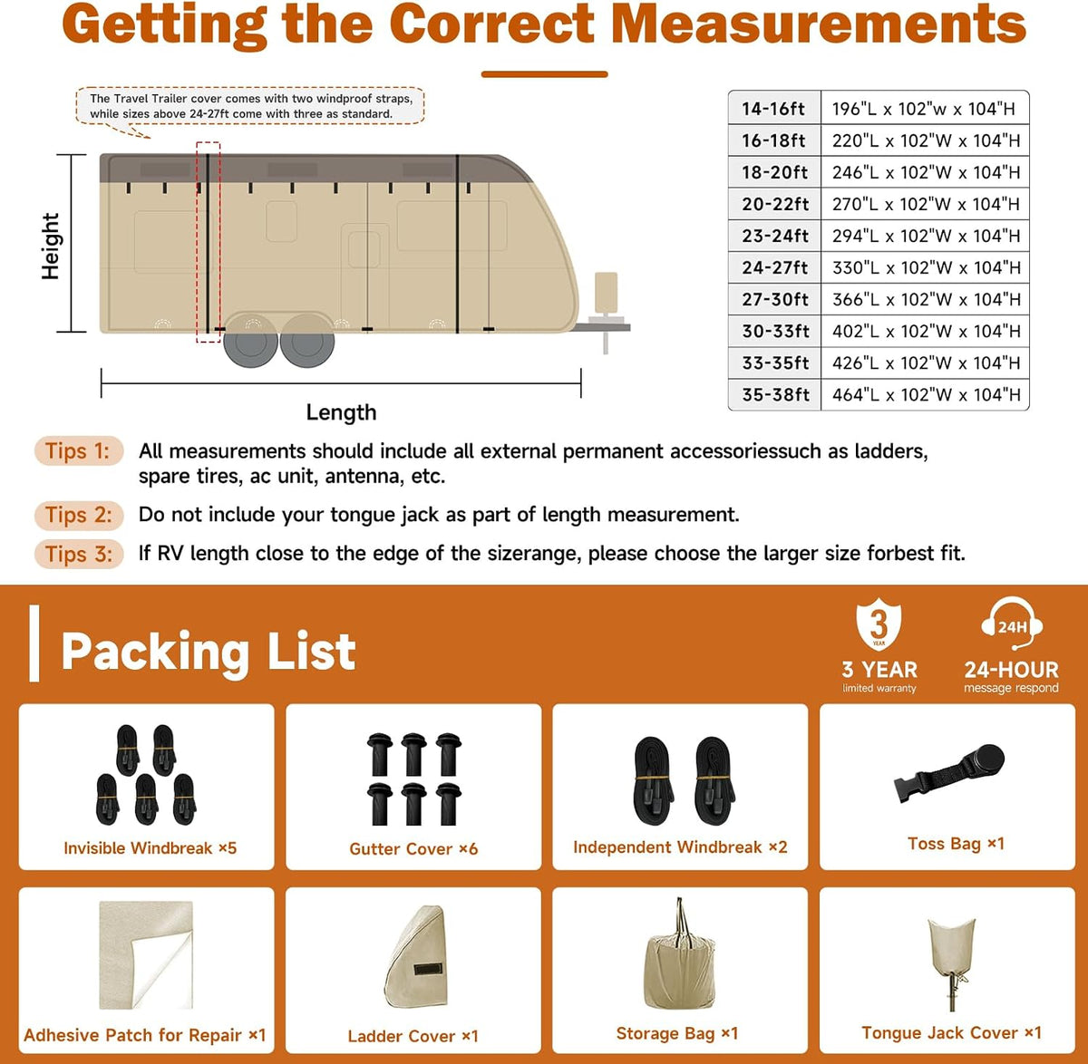 Umbrauto RV Cover,7 Layers Travel Trailer Cover, Waterproof Camper Cover,Khaki