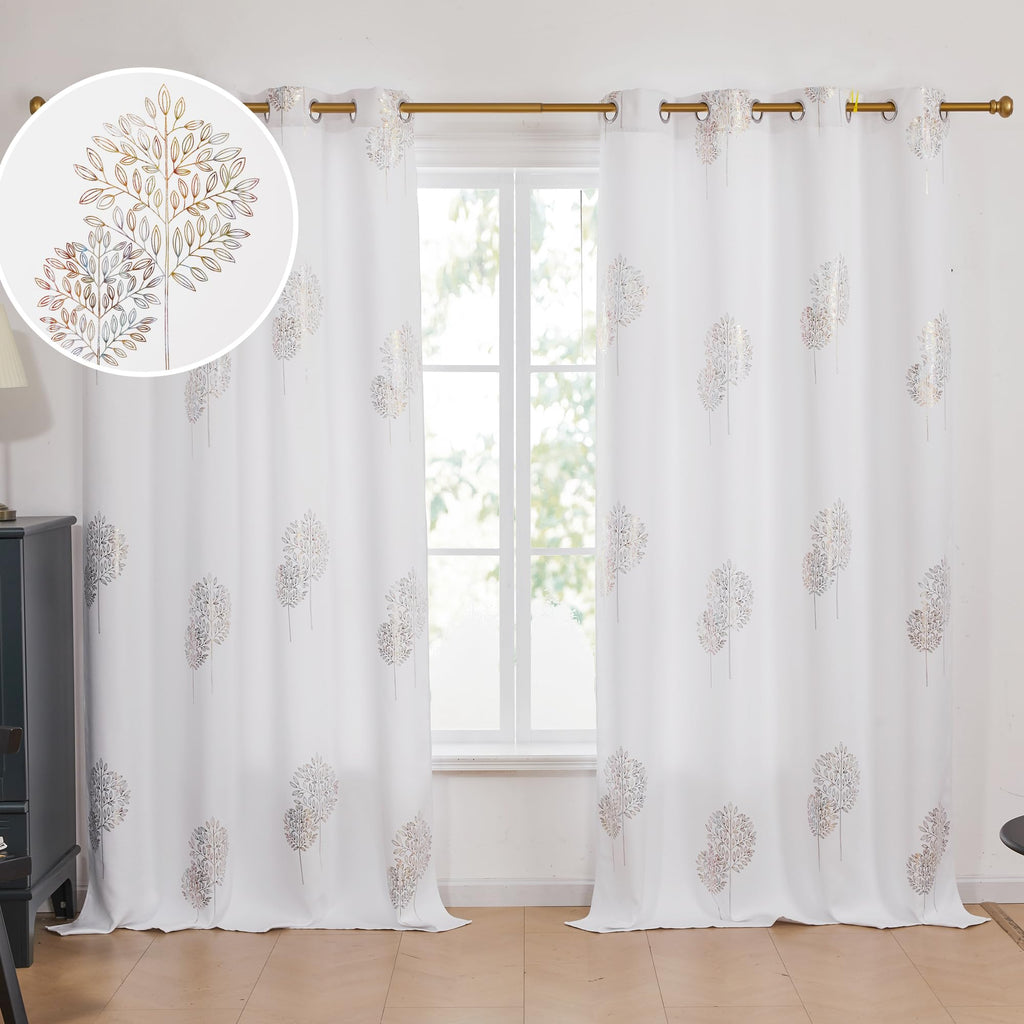 Room Darkening Curtains with Line Foil Print, Navy Blue, 2 Panels