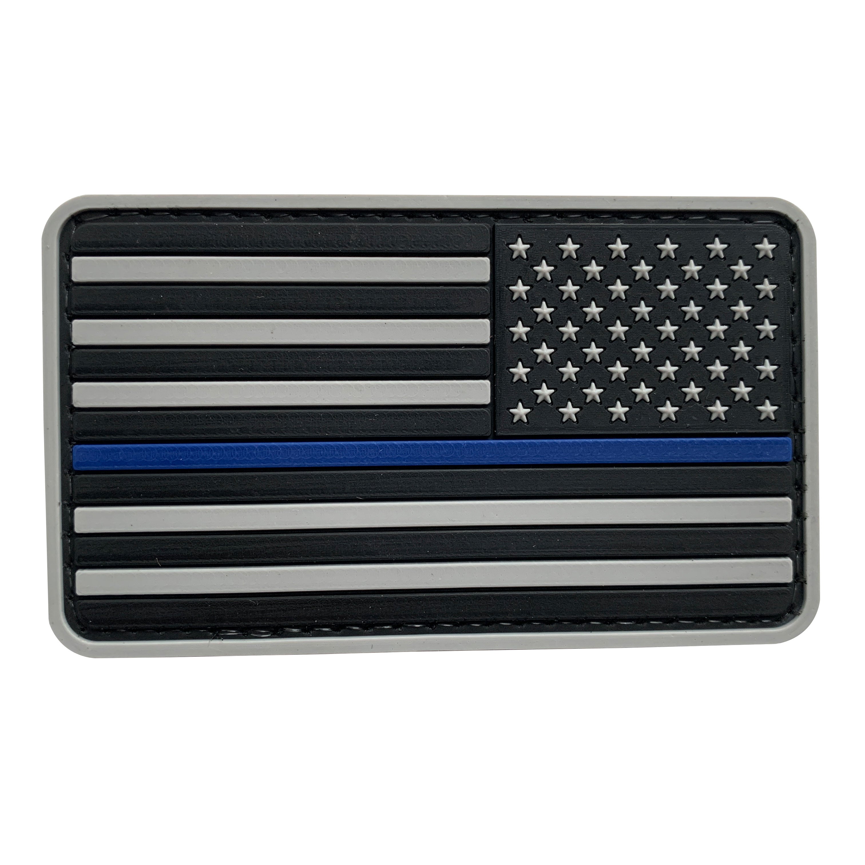 US Flag Reverse PVC Patch Black and Light Gray with Blue Line