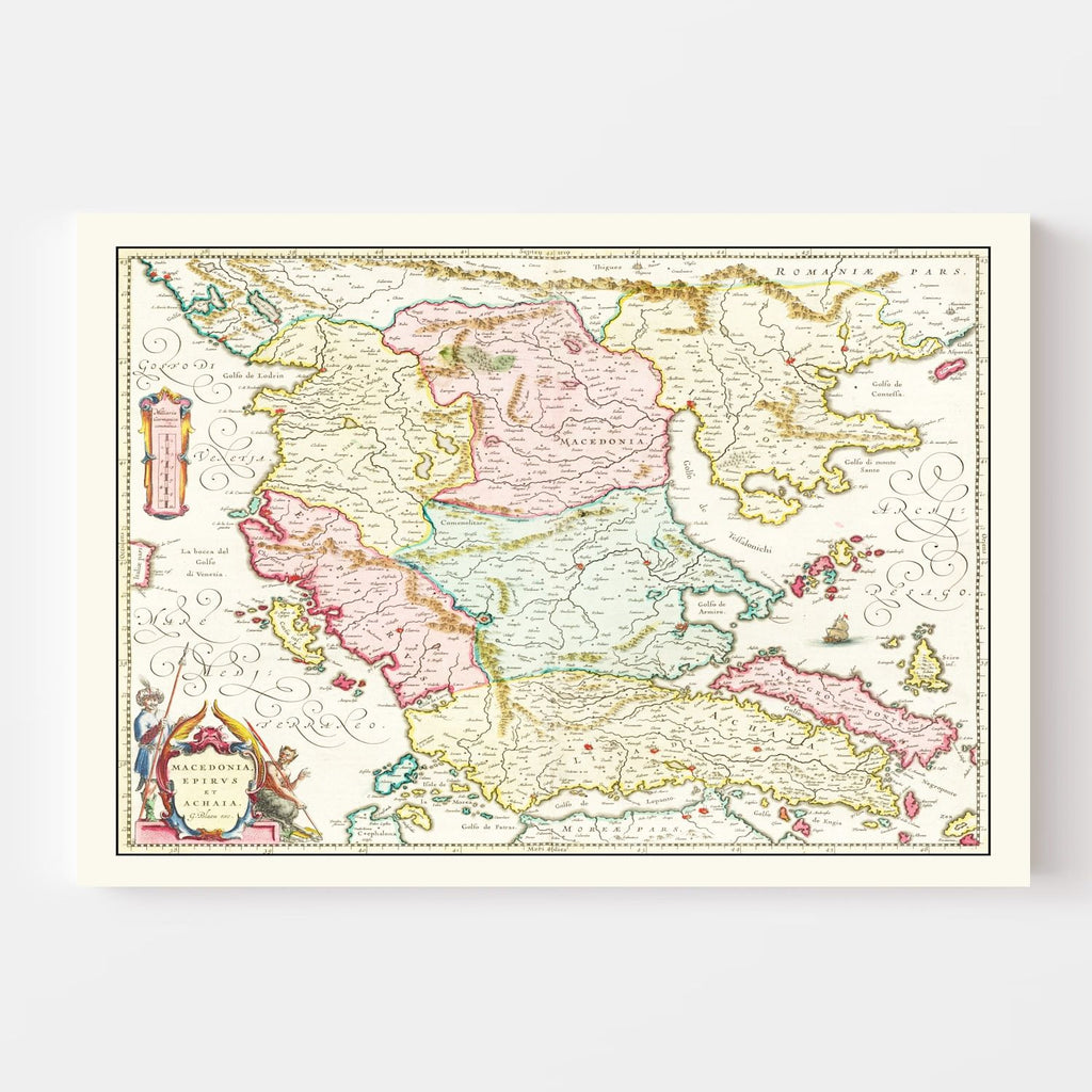 Vintage Map of Macedonia & Greece 1665