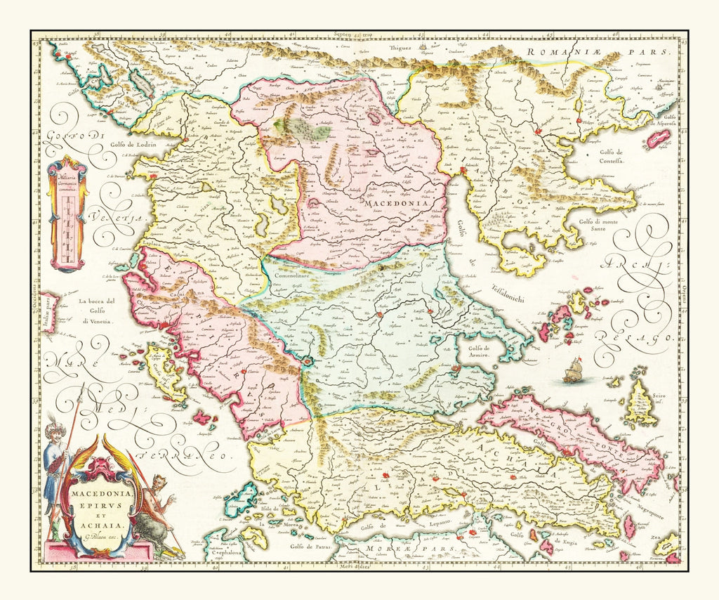 Vintage Map of Macedonia & Greece 1665