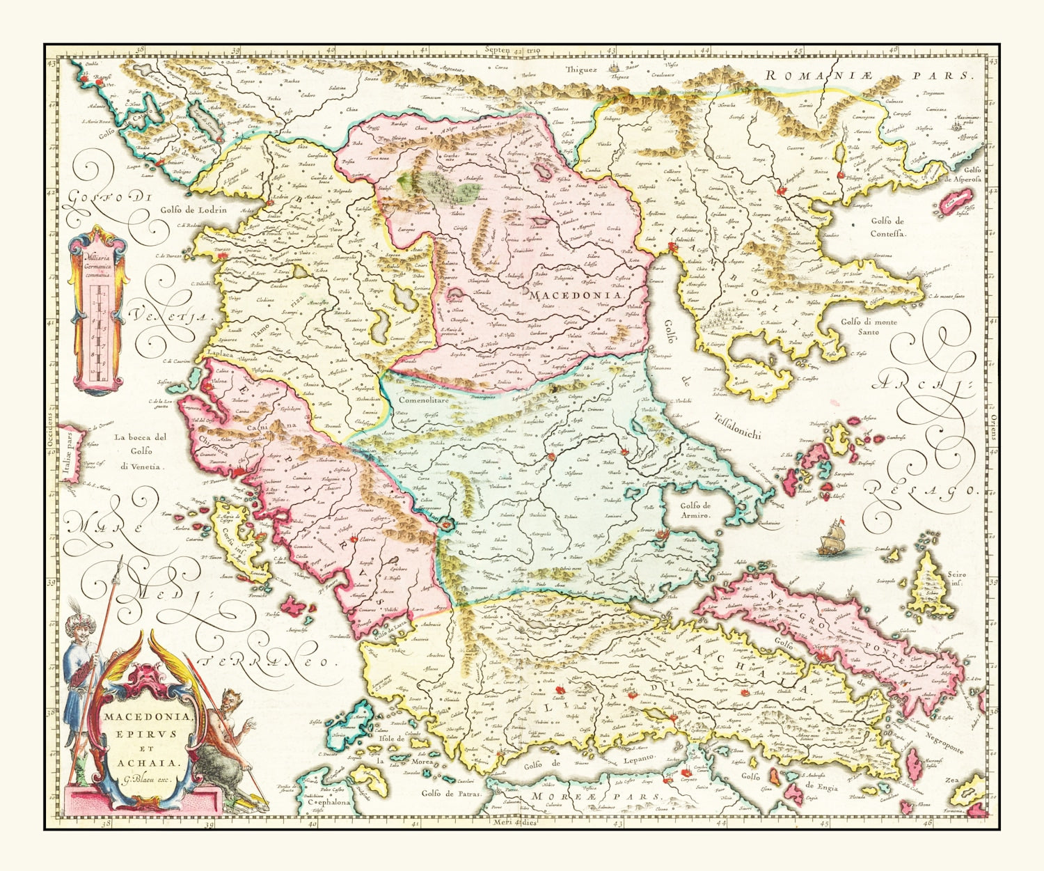 Vintage Map of Macedonia & Greece 1665