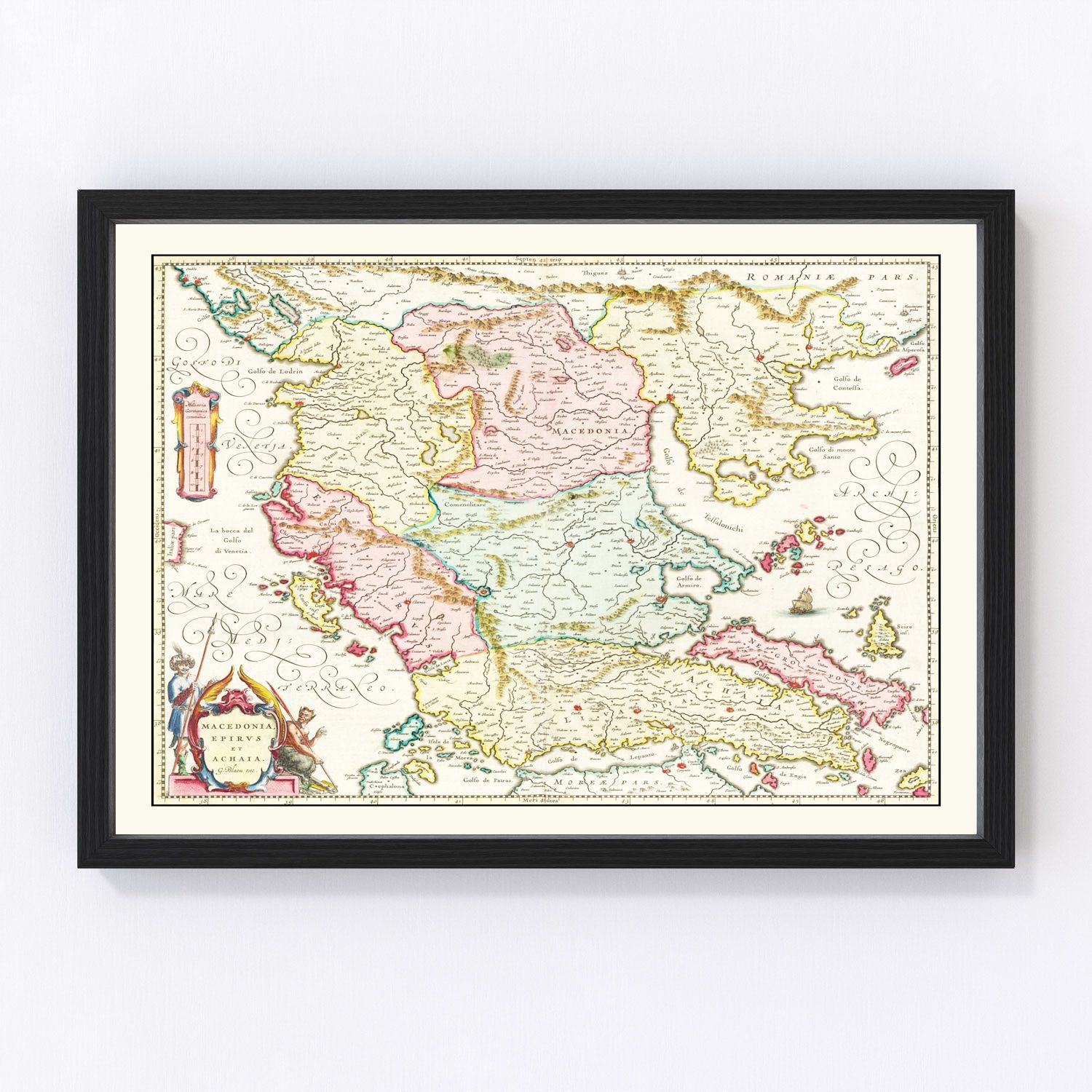 Vintage Map of Macedonia & Greece 1665