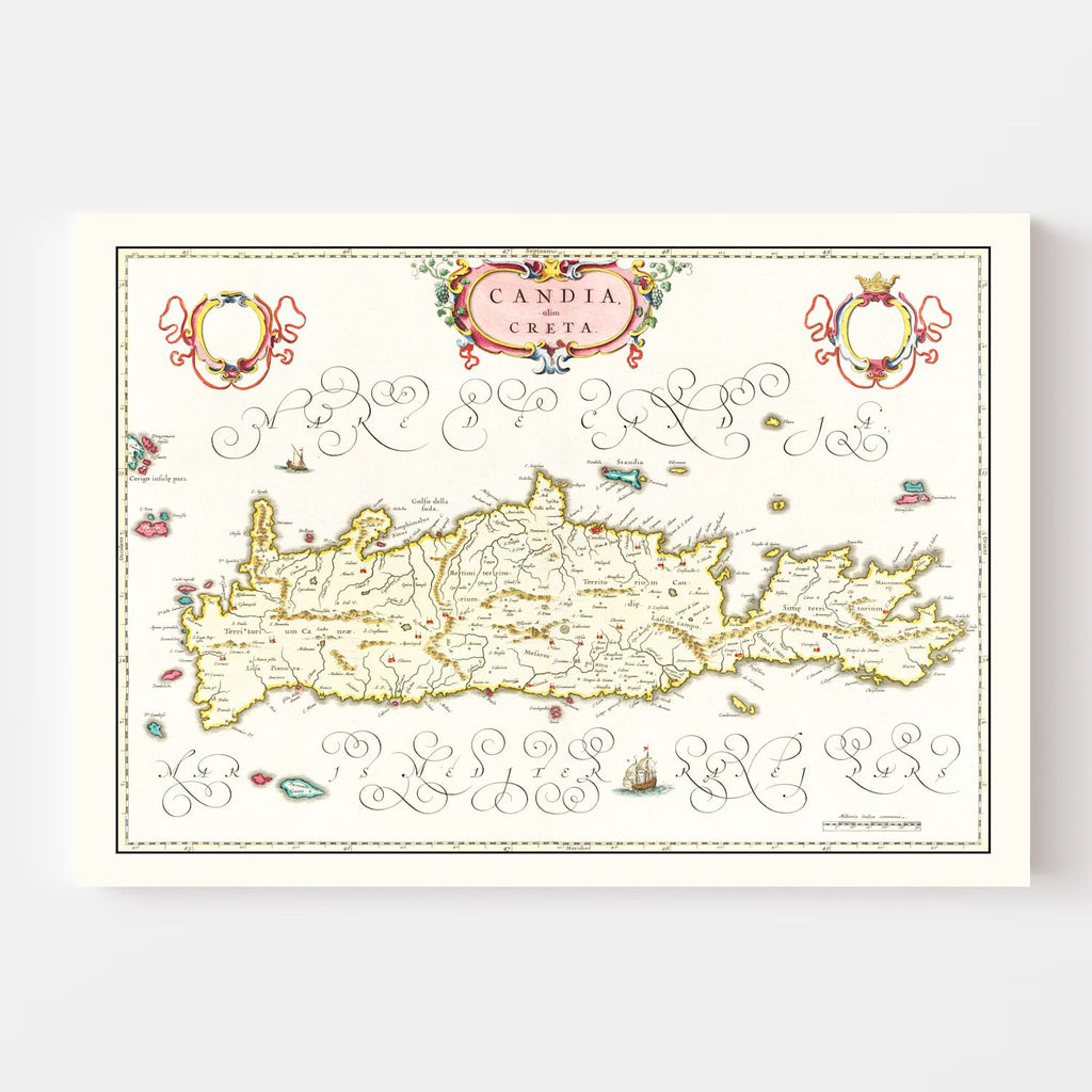 Vintage Map of Crete, Greece 1665