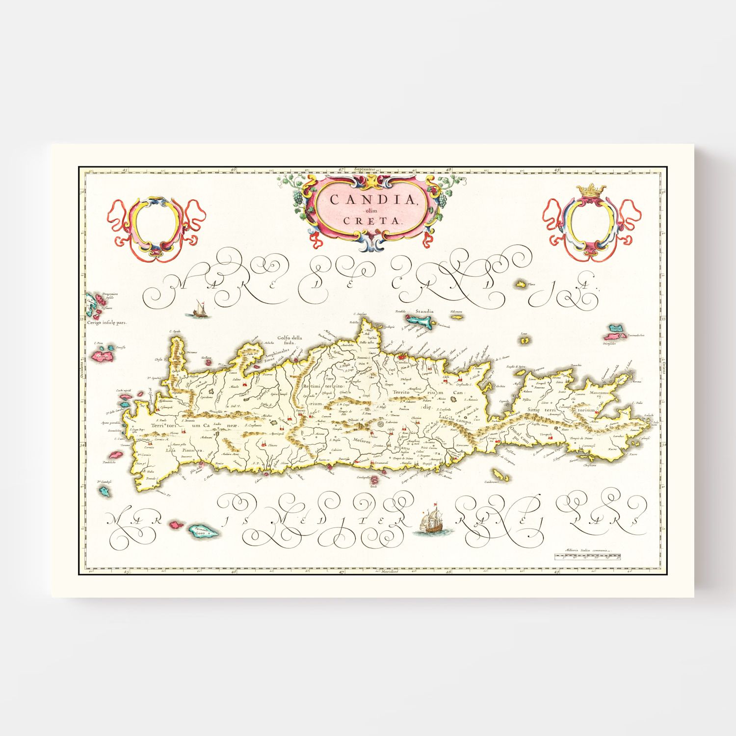 Vintage Map of Crete, Greece 1665