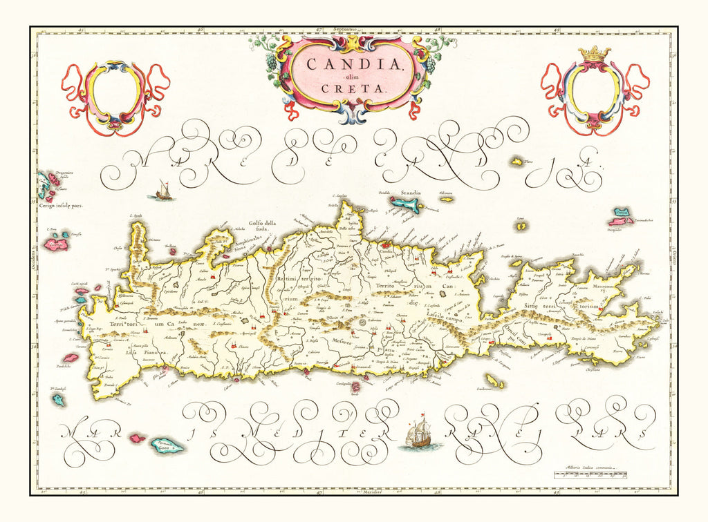 Vintage Map of Crete, Greece 1665