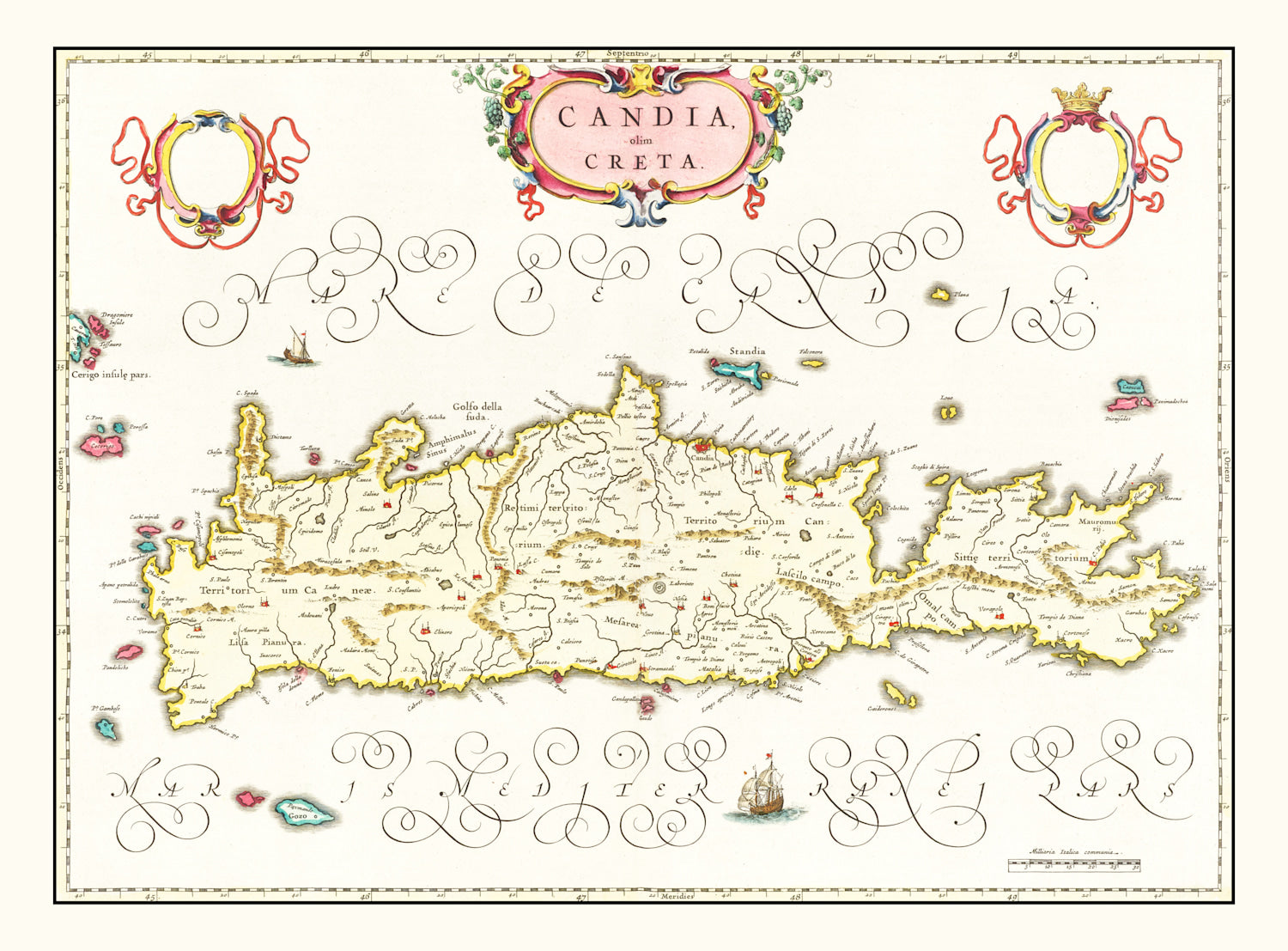 Vintage Map of Crete, Greece 1665