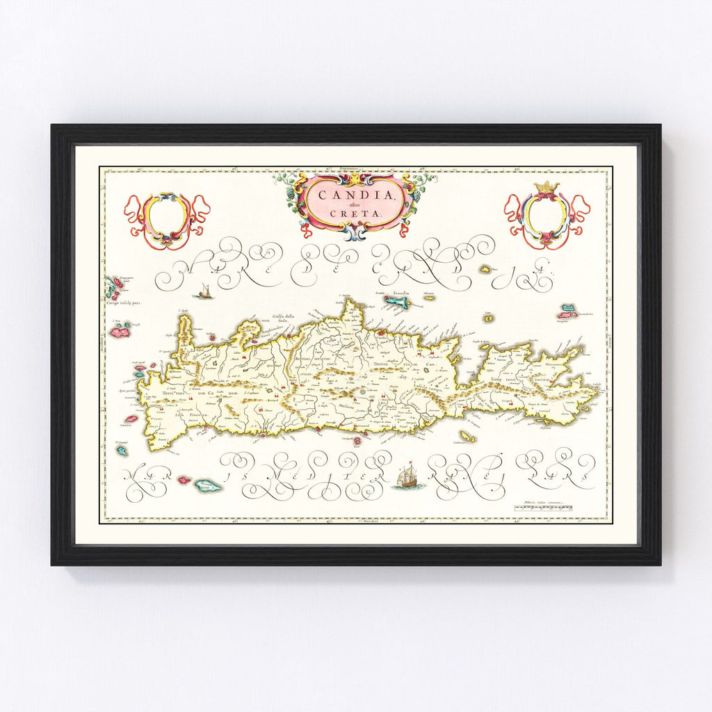 Vintage Map of Crete, Greece 1665