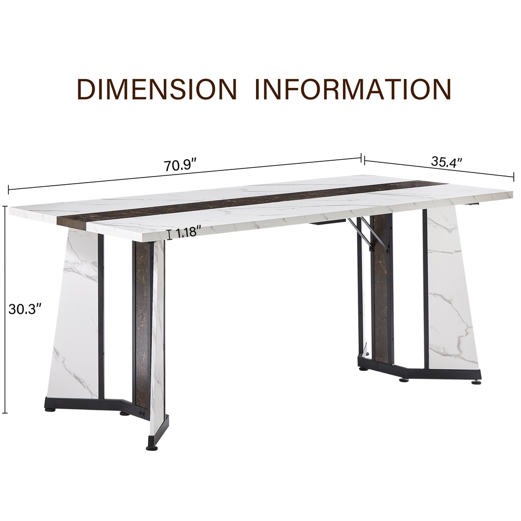70.9'Rectangular Large Dining Table, Marble Grain Waterproof Large Desk for 8 People, Deluxe Family Dining Table with Adjustable Legs for Kitchen,Living Room,Office, White,70.9''W x 35.4''D x 30.3''H