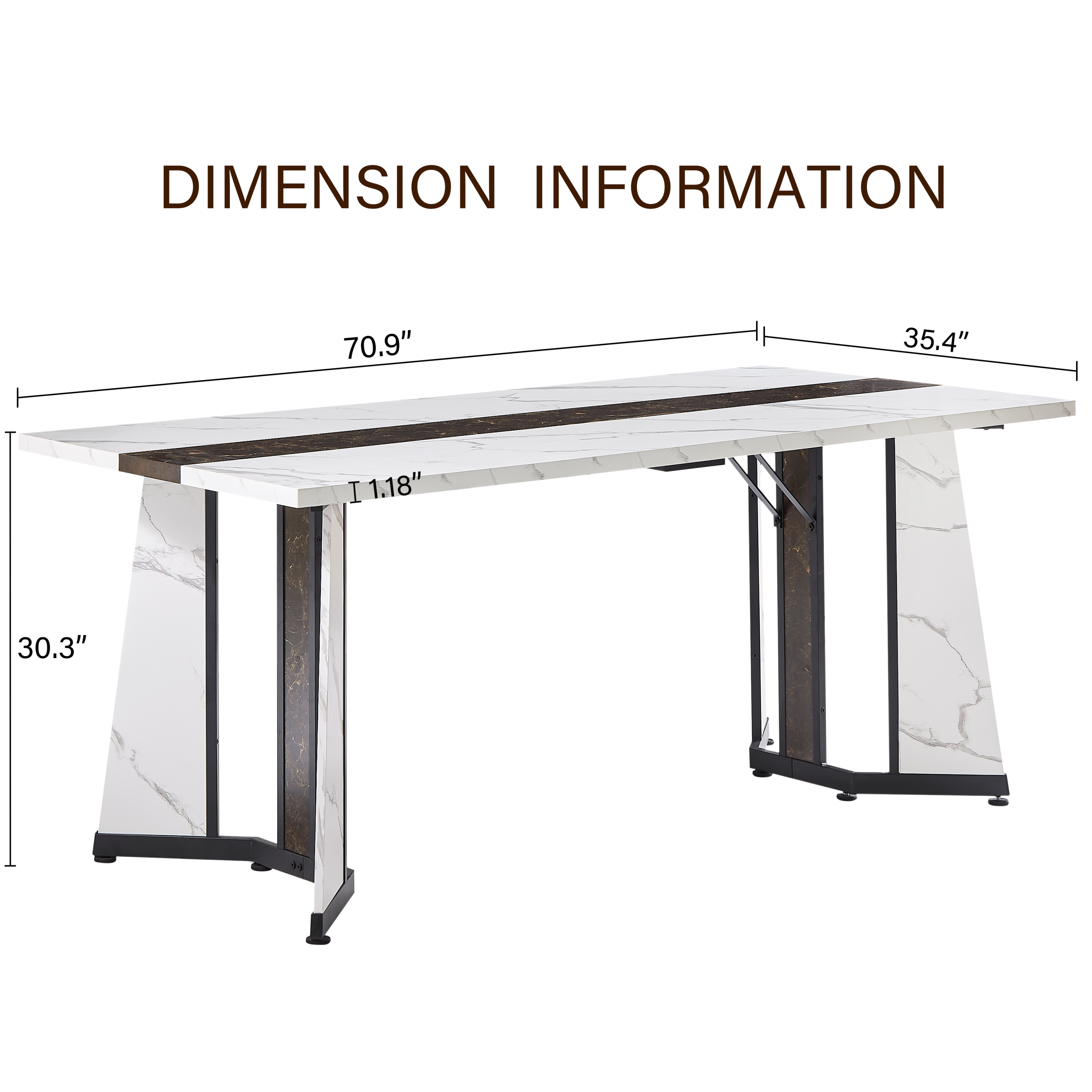 70.9'Rectangular Large Dining Table, Marble Grain Waterproof Large Desk for 8 People, Deluxe Family Dining Table with Adjustable Legs for Kitchen,Living Room,Office, White,70.9''W x 35.4''D x 30.3''H