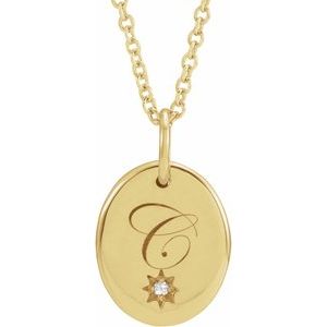 14K Yellow Gold Engravable .005 CT Natural Diamond 16-18" Necklace