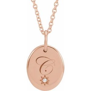 14K Rose Gold Engravable .005 CT Natural Diamond 16-18" Necklace