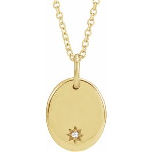 14K Yellow Gold Engravable .005 CT Natural Diamond 16-18" Necklace