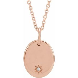 14K Rose Gold Engravable .005 CT Natural Diamond 16-18" Necklace