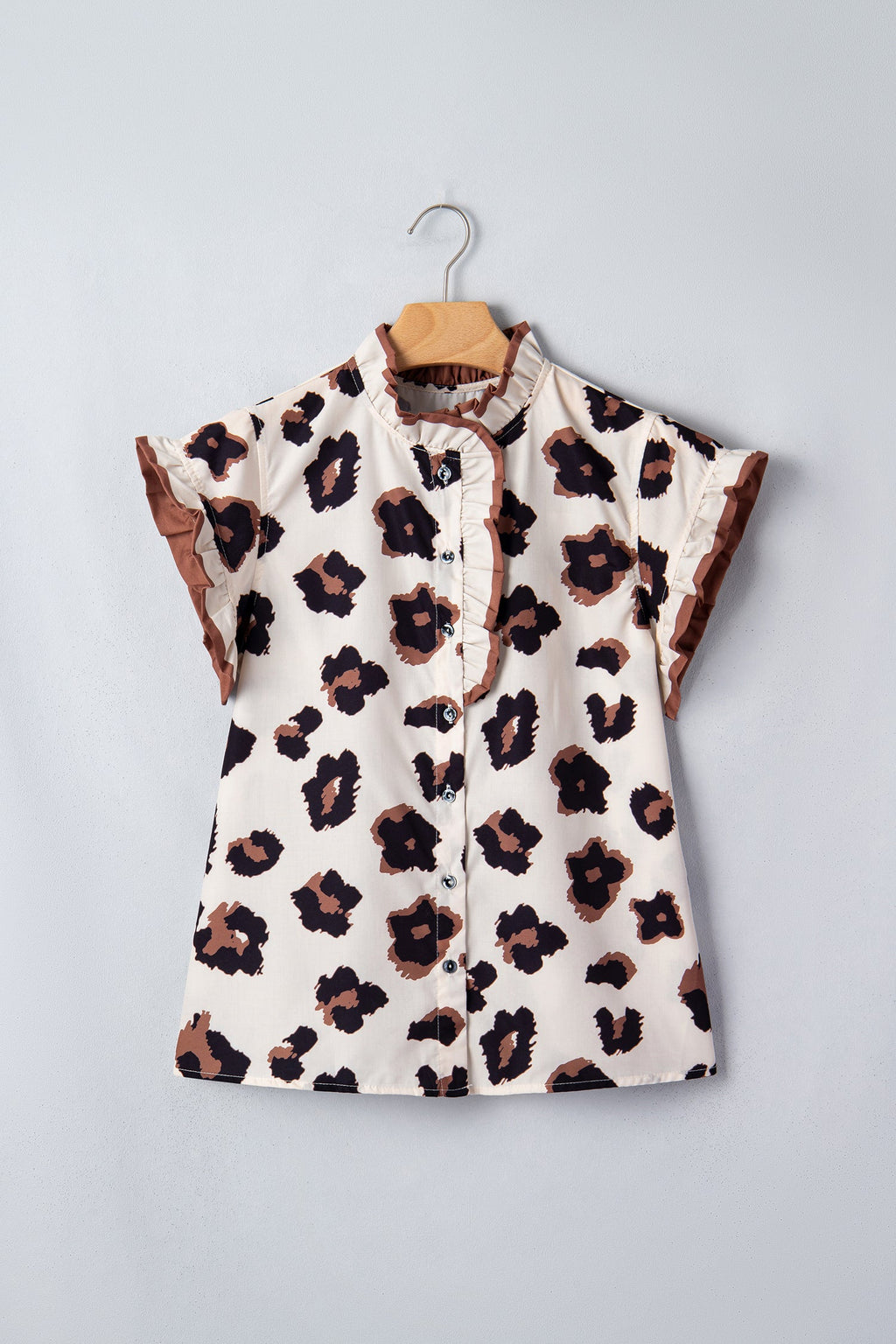 Leopard Ruffle Sleeve Button Up Blouse