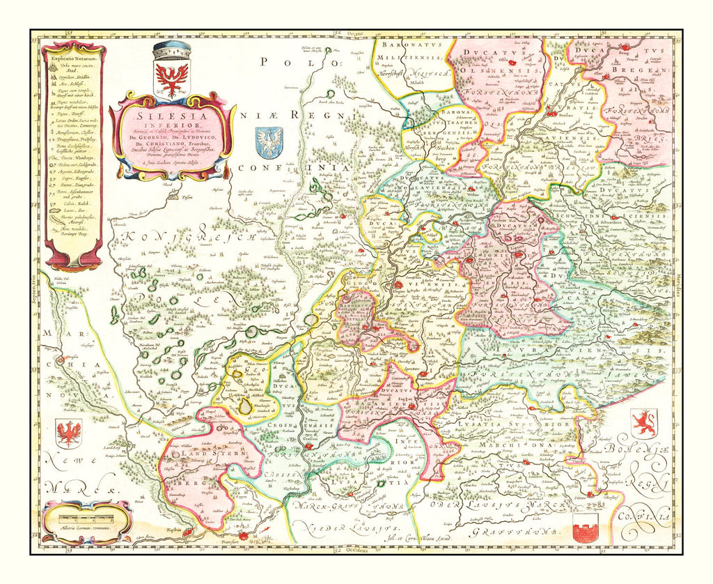 Vintage Map of Lower Silesia, 1665