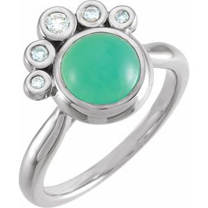 14K White Gold Natural Green Chrysoprase & 1/8 CTW Natural Diamond Ring