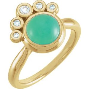 14K Yellow Gold Natural Green Chrysoprase & 1/8 CTW Natural Diamond Ring