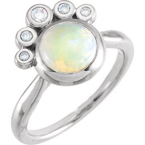 14K White Gold Natural White Opal & 1/8 CTW Natural Diamond Ring