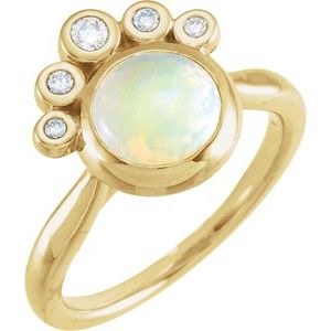 14K Yellow Gold Opal & 1/8 CTW Diamond Ring