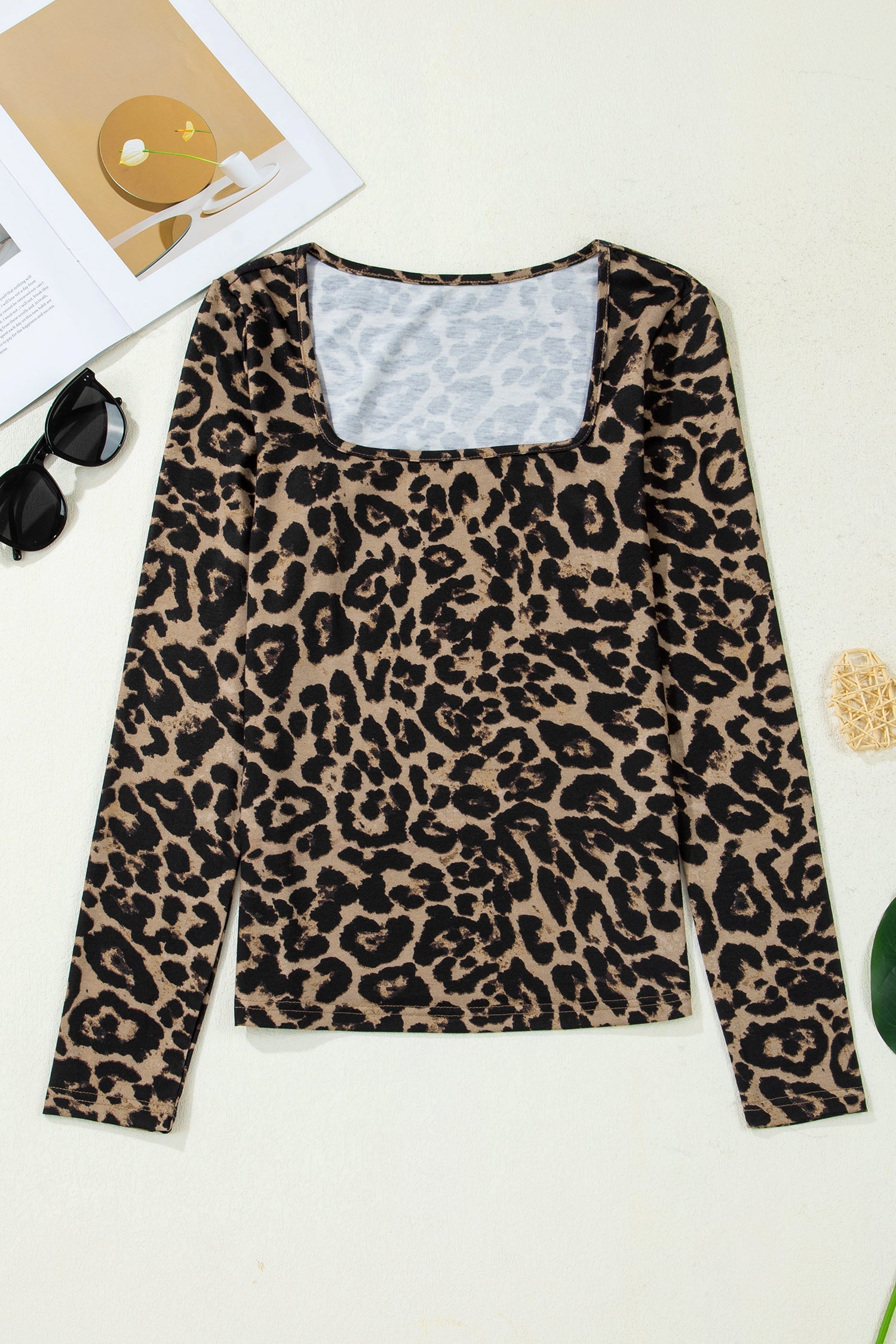 Leopard Square Neck Long Sleeve T-Shirt