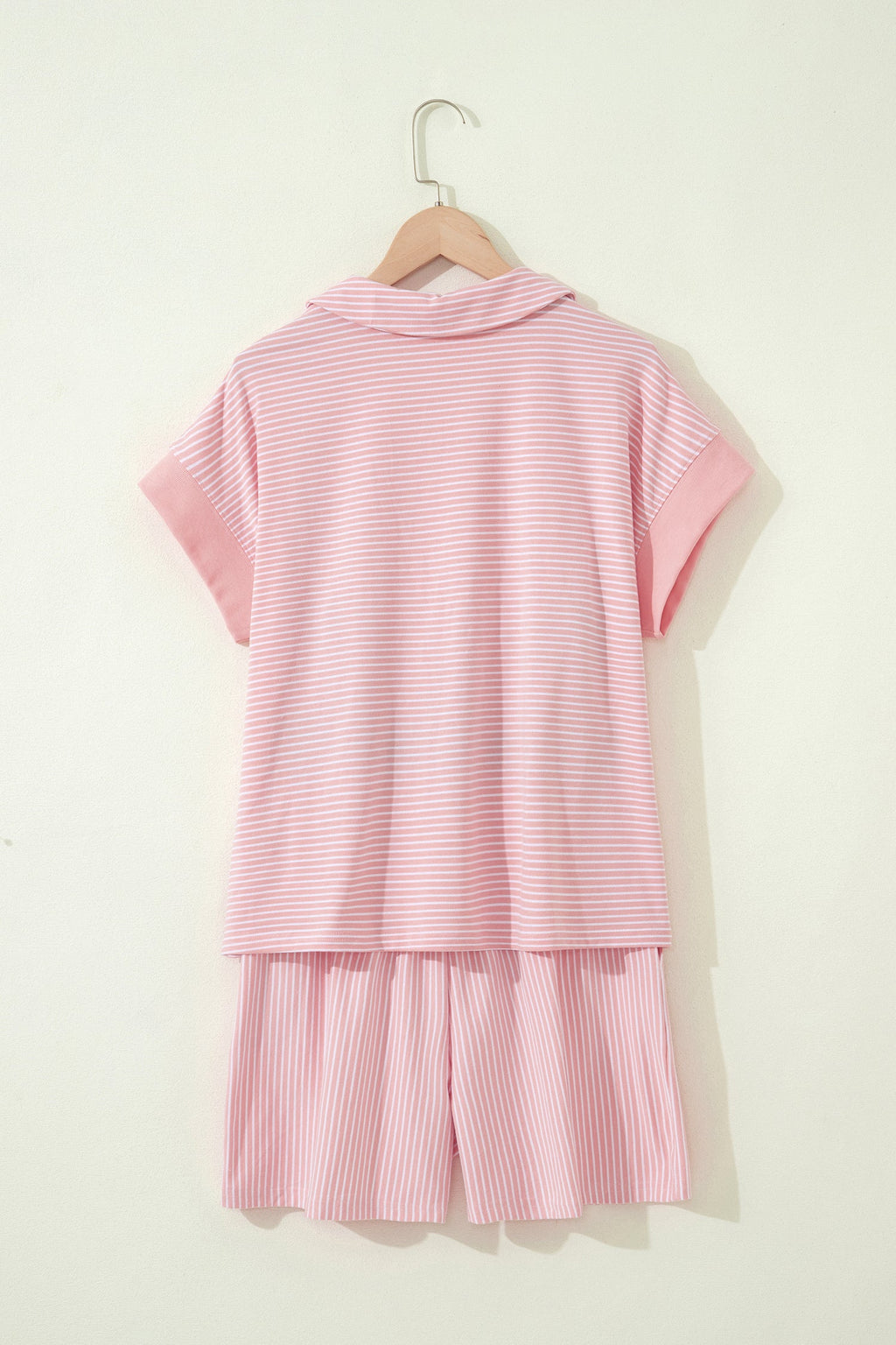 Stripe Dolman Sleeve Polo Shirt & Drawstring Shorts Set