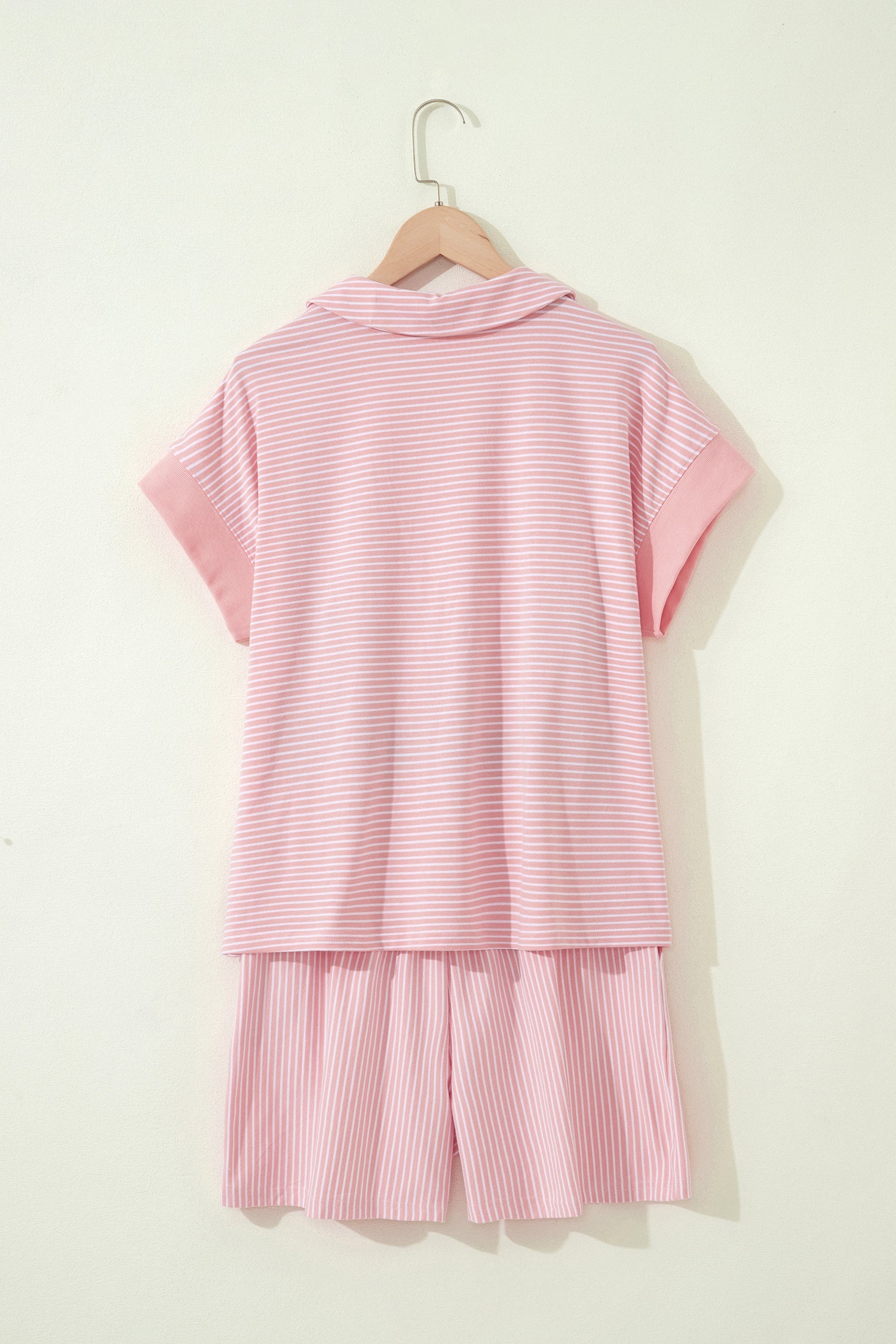 Stripe Dolman Sleeve Polo Shirt & Drawstring Shorts Set
