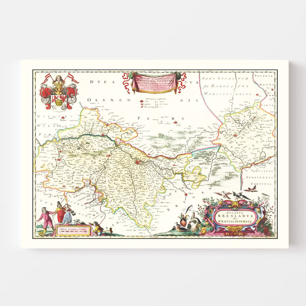 Vintage Map of Breslau (Wroclaw), Poland 1665