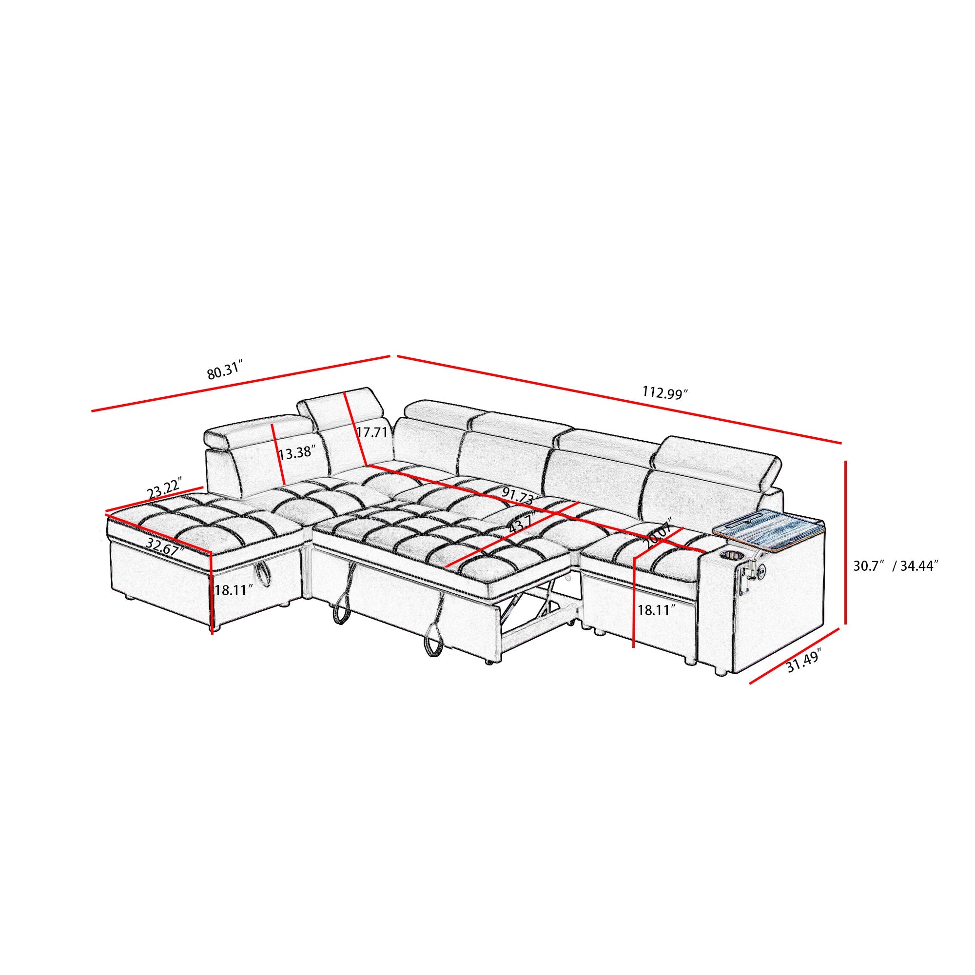 Black Fabric Sectional Sofa with Storage Ottoman