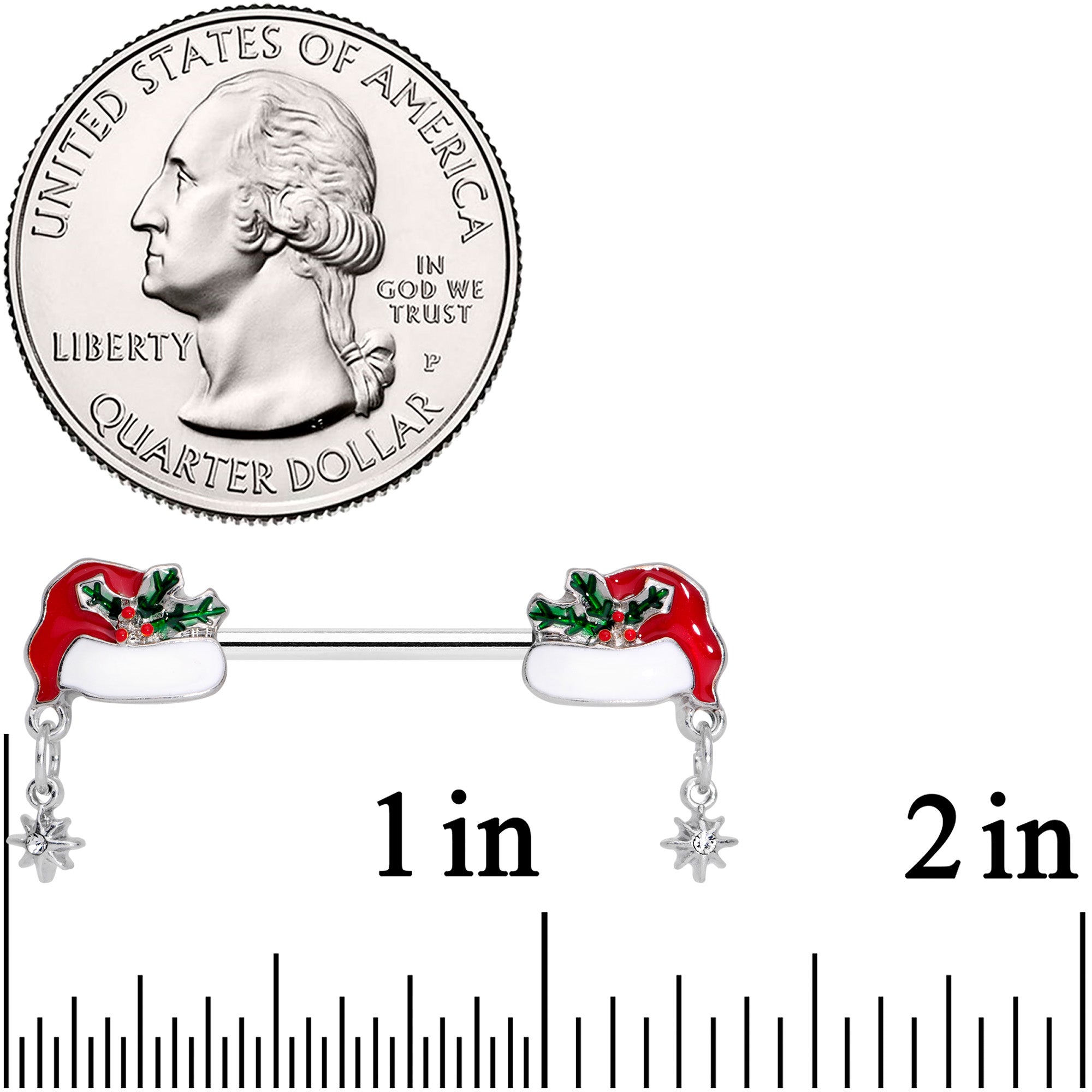 14G 9/16 Clear Gem Jolly Santa Hat Christmas Nipple Ring Set