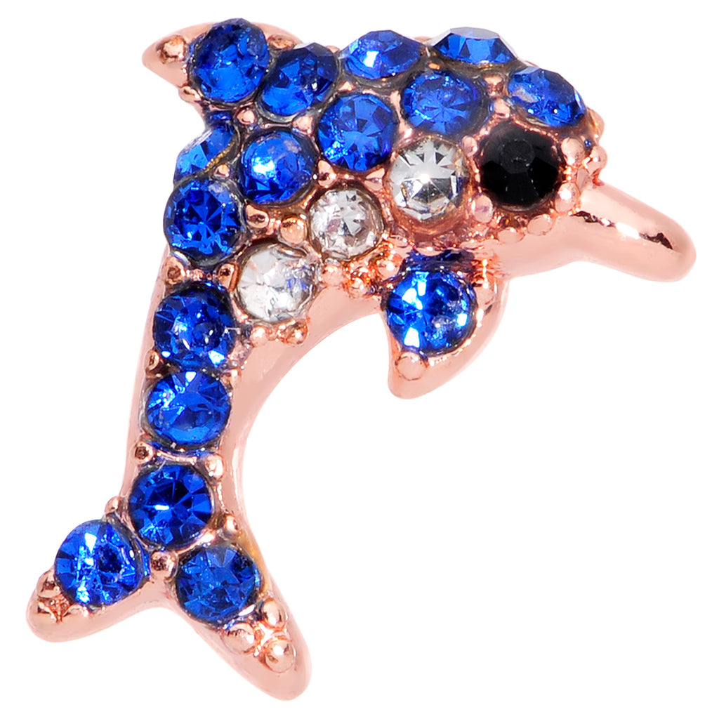 16G 5/16 Blue Gem Rose Gold Tone Dolphin Labret Monroe Tragus