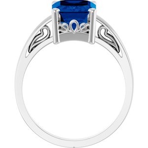 14K White Gold Lab-Grown Blue Sapphire Scroll Setting�� Ring