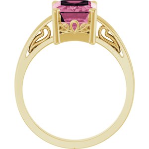 14K Yellow Gold Natural Pink Tourmaline Scroll Setting�� Ring