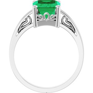 14K White Gold Lab-Grown Emerald Scroll Setting�� Ring