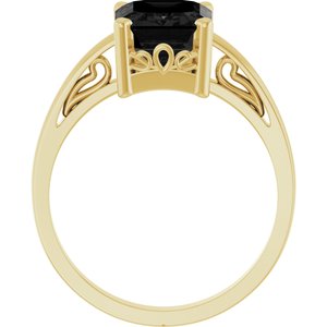 14K Yellow Gold Natural Black Onyx Scroll Setting�� Ring