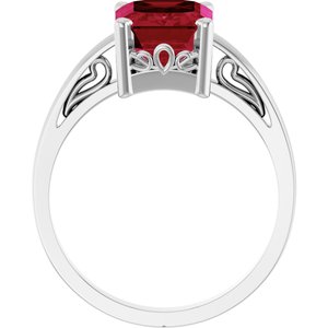 14K White Gold Lab-Grown Ruby Scroll Setting�� Ring