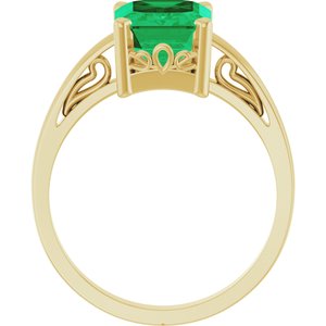 14K Yellow Gold Lab-Grown Emerald Scroll Setting�� Ring