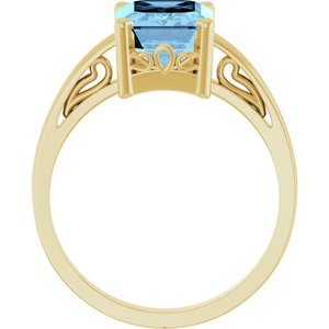 14K Yellow Gold Natural Aquamarine Scroll Setting�� Ring